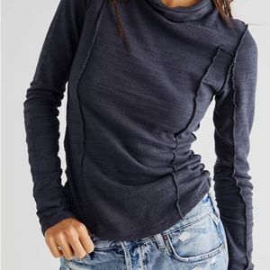 Free People Layering Long Sleeve Tee in Black XL